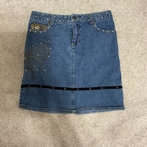 Chic Blue Denim Skirt with Stud Accents